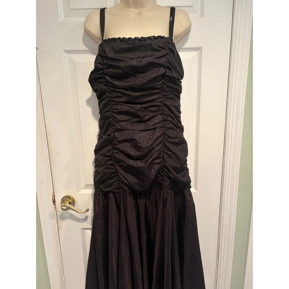 Gunne Sax Jessica McClintock Black Ruched Dress Sequin Straps Vintage USA 13